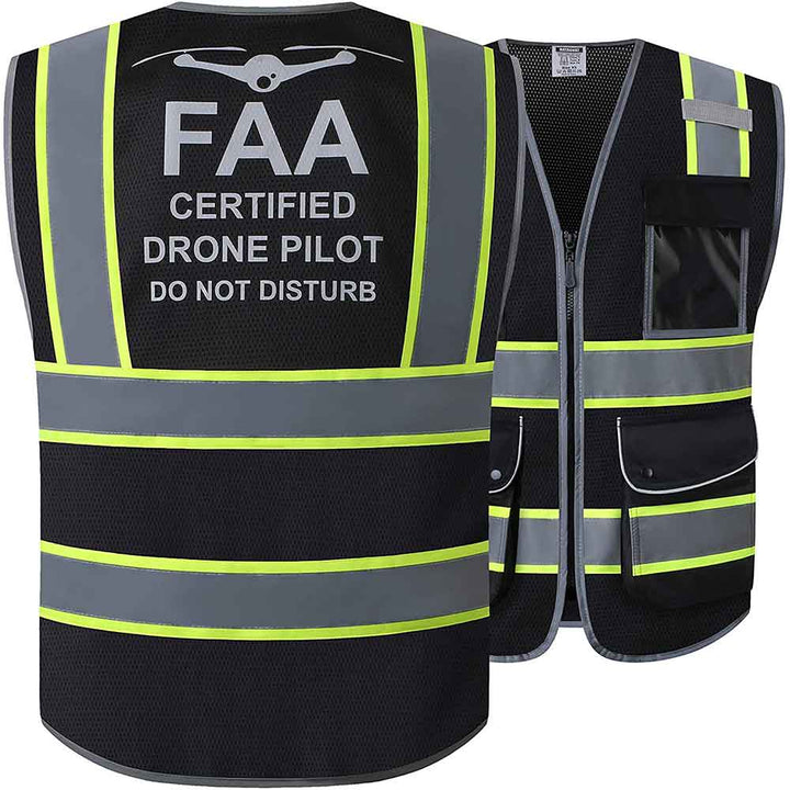 JKSafety 9 Pockets Mesh Two-Tone Hi-Vis Reflective Safety Vest, FAA Drone Pilot (JK100-FAA-EV)