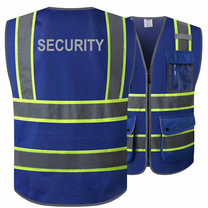 JKSafety 9 Pockets Mesh Two-Tone Hi-Vis Reflective Safety Vest, Security (JK100-SEC-EV)