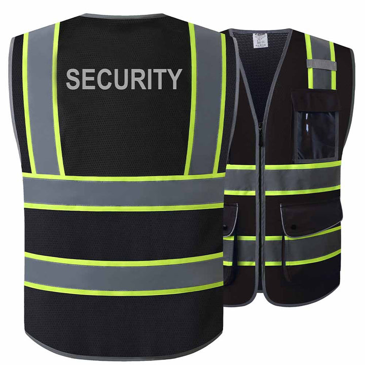 JKSafety 9 Pockets Mesh Two-Tone Hi-Vis Reflective Safety Vest, Security (JK100-SEC-EV)