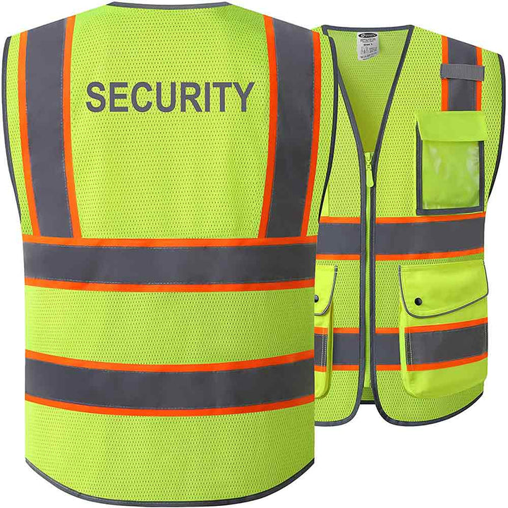 JKSafety 9 Pockets Mesh Two-Tone Hi-Vis Reflective Safety Vest, Security (JK100-SEC-C2)