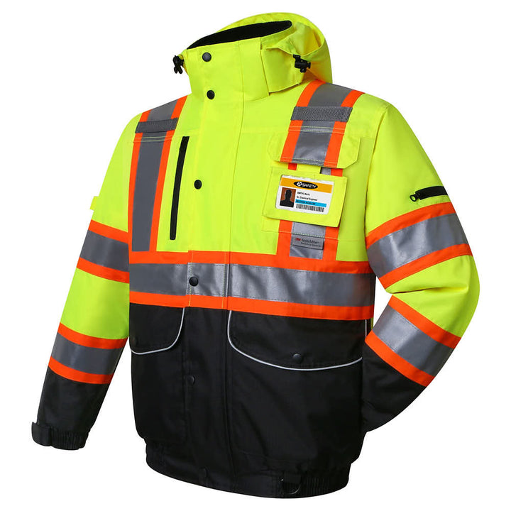 JKSafety 10 Pockets Waterproof Hi-Vis Reflective Winter Bomber Jacket (JK118-C3)