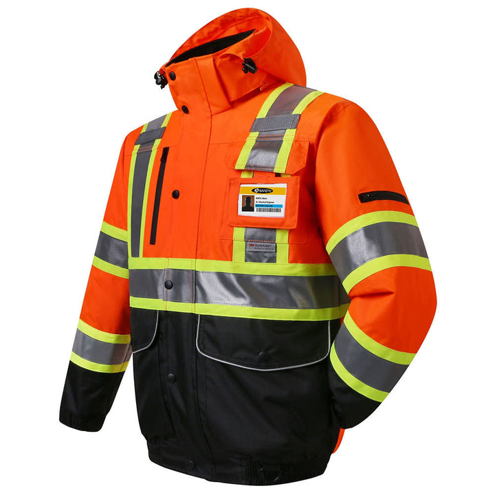 JKSafety 10 Pockets Waterproof Hi-Vis Reflective Winter Bomber Jacket (JK118-C3)