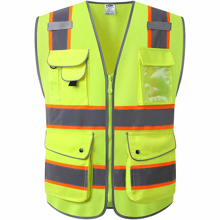 JKSafety 9 Pockets Two-Tone Hi-Vis Reflective Safety Vest (JK901-C2)