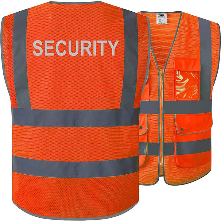 JKSafety 9 Pockets Mesh Hi-Vis Reflective Safety Vest, Security (JK200-SEC-C2)