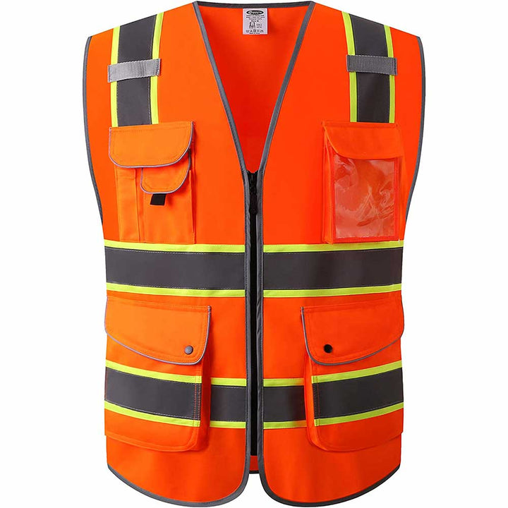 JKSafety 9 Pockets Two-Tone Hi-Vis Reflective Safety Vest (JK901-C2)