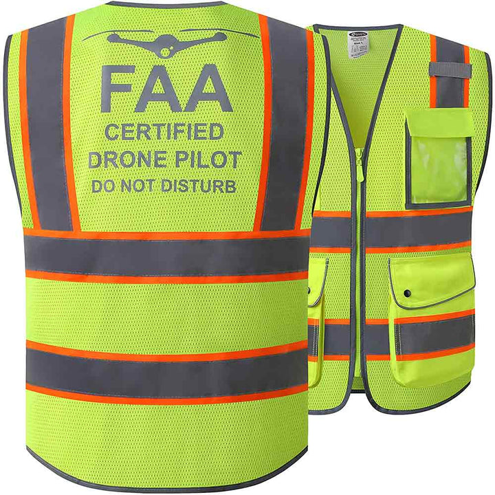 JKSafety 9 Pockets Mesh Two-Tone Hi-Vis Reflective Safety Vest, FAA Drone Pilot (JK100-FAA-C2)