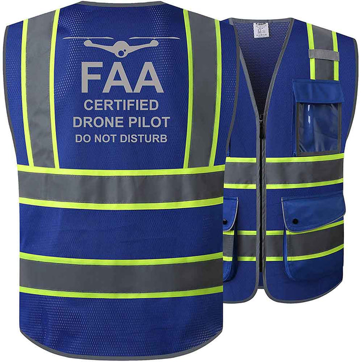 JKSafety 9 Pockets Mesh Two-Tone Hi-Vis Reflective Safety Vest, FAA Drone Pilot (JK100-FAA-EV)