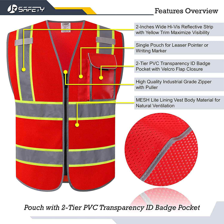 JKSafety 3 Pockets Mesh Two-Tone Hi-Vis Reflective Safety Vest (JK099-EV)