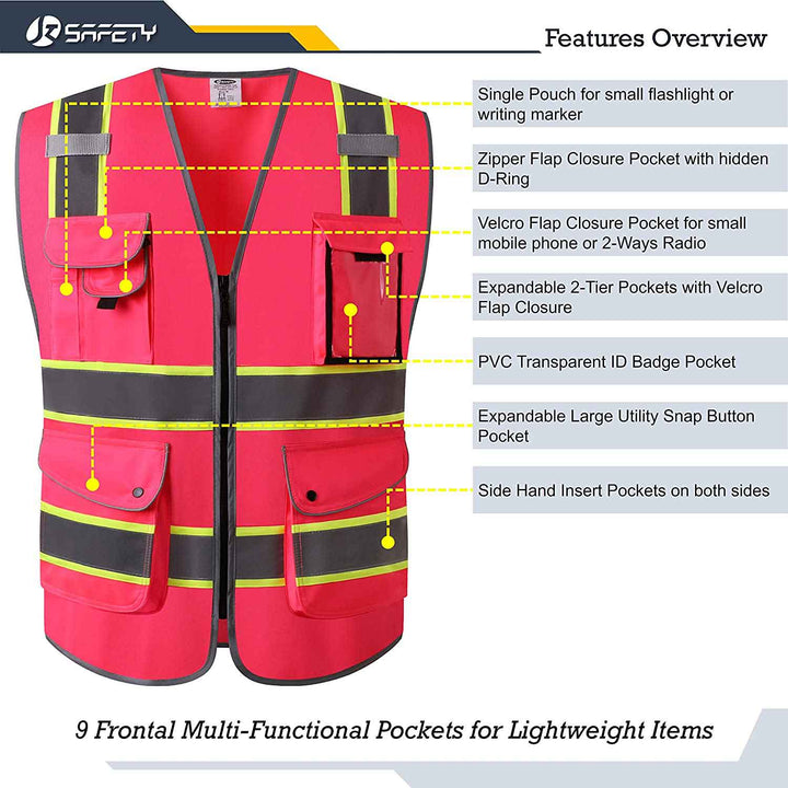 JKSafety 9 Pockets Two-Tone Hi-Vis Reflective Safety Vest (JK901-EV)