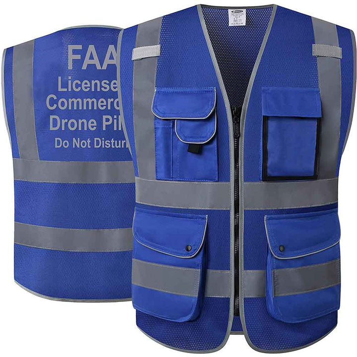 JKSafety 9 Pockets Mesh Hi-Vis Reflective Safety Vest, FAA Drone Pilot (JK210-FAA-EV)