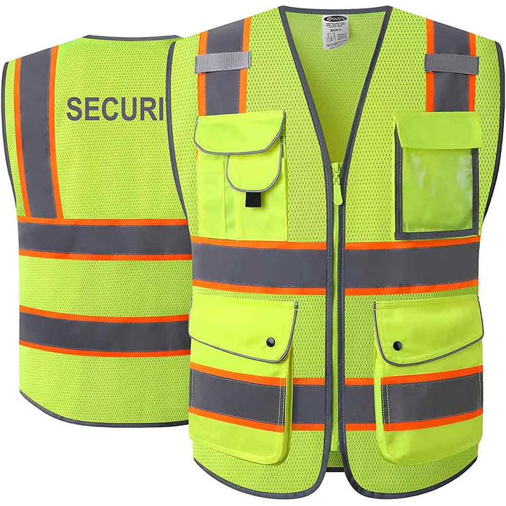 JKSafety 9 Pockets Mesh Two-Tone Hi-Vis Reflective Safety Vest, Security (JK100-SEC-C2)