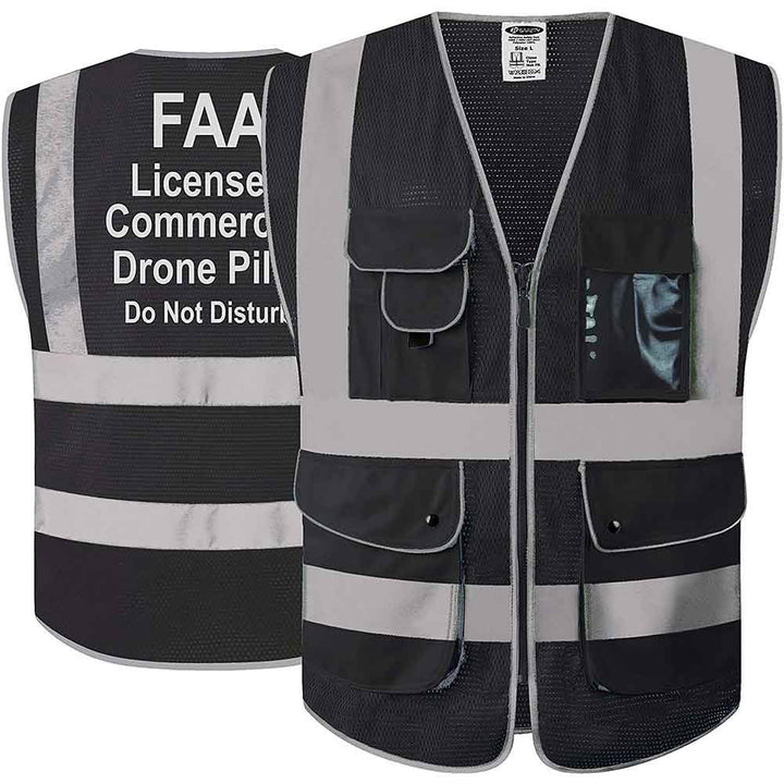 JKSafety 9 Pockets Mesh Hi-Vis Reflective Safety Vest, FAA Drone Pilot (JK210-FAA-EV)