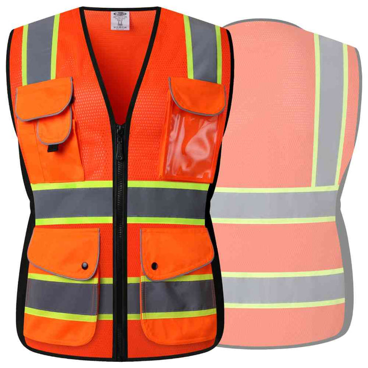 JKSafety 9 Pockets Women Mesh Two-Tone Hi-Vis Reflective Safety Vest (JK168-C2)