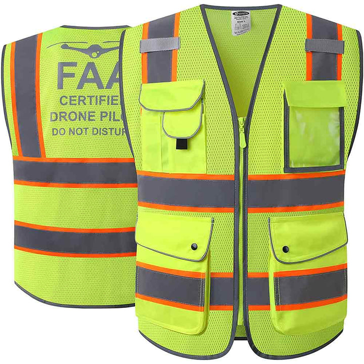 JKSafety 9 Pockets Mesh Two-Tone Hi-Vis Reflective Safety Vest, FAA Drone Pilot (JK100-FAA-C2)