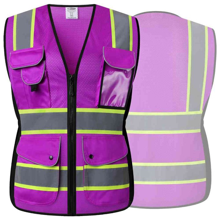 JKSafety 9 Pockets Women Mesh Two-Tone Hi-Vis Reflective Safety Vest (JK168-EV)