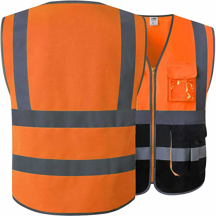 JKSafety 7 Pockets Hi-Vis Reflective Safety Vest, Black Bottom (JK130)