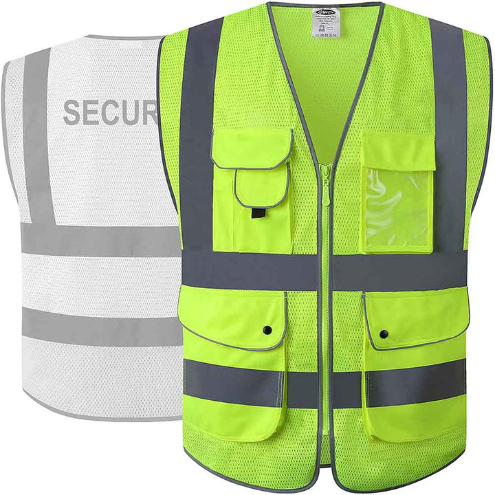 JKSafety 9 Pockets Mesh Hi-Vis Reflective Safety Vest, Security (JK200-SEC-C2)