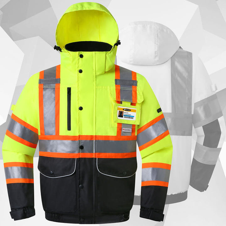 JKSafety 10 Pockets Waterproof Hi-Vis Reflective Winter Bomber Jacket (JK118-C3)