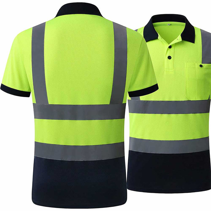 JKSafety Hi-Vis Reflective Safety Polo Shirt Short Sleeve, Black Bottom (JKP066)