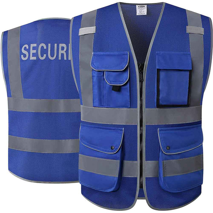 JKSafety 9 Pockets Mesh Hi-Vis Reflective Safety Vest, Security (JK200-SEC-EV)