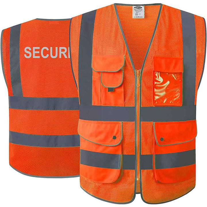 JKSafety 9 Pockets Mesh Hi-Vis Reflective Safety Vest, Security (JK200-SEC-C2)