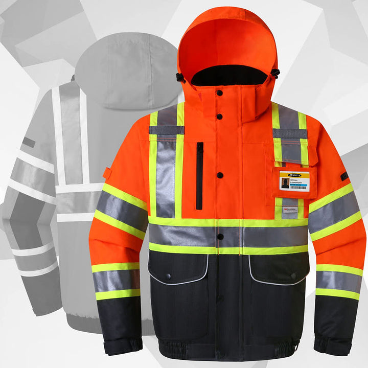 JKSafety 10 Pockets Waterproof Hi-Vis Reflective Winter Bomber Jacket (JK118-C3)