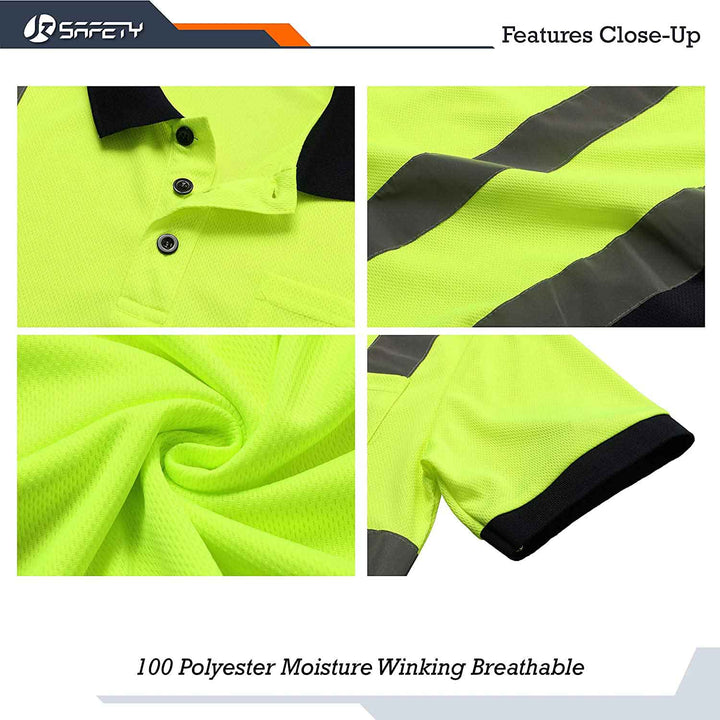 JKSafety Hi-Vis Reflective Safety Polo Shirt Short Sleeve, Black Bottom (JKP066)