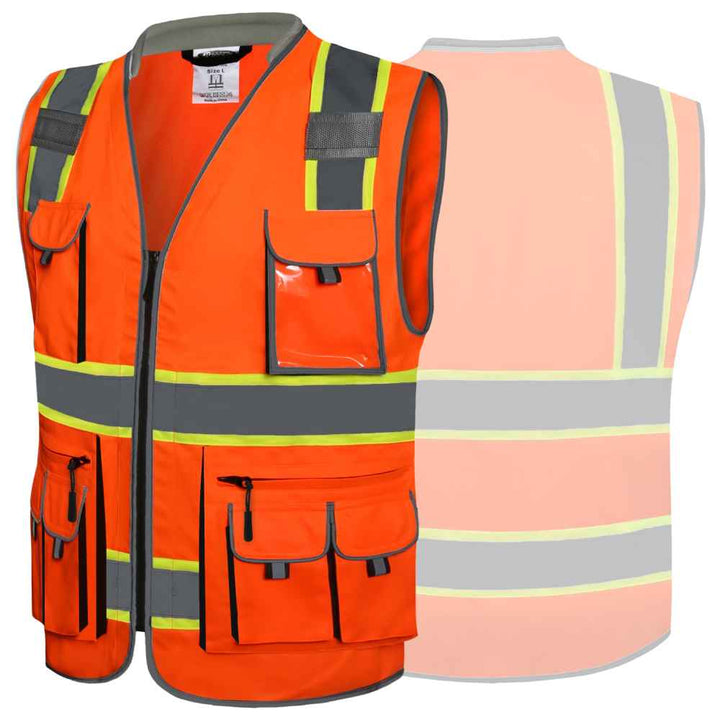 JKSafety 10 Pockets Two-Tone Hi-Vis Reflective Safety Vest (JK089-C2)