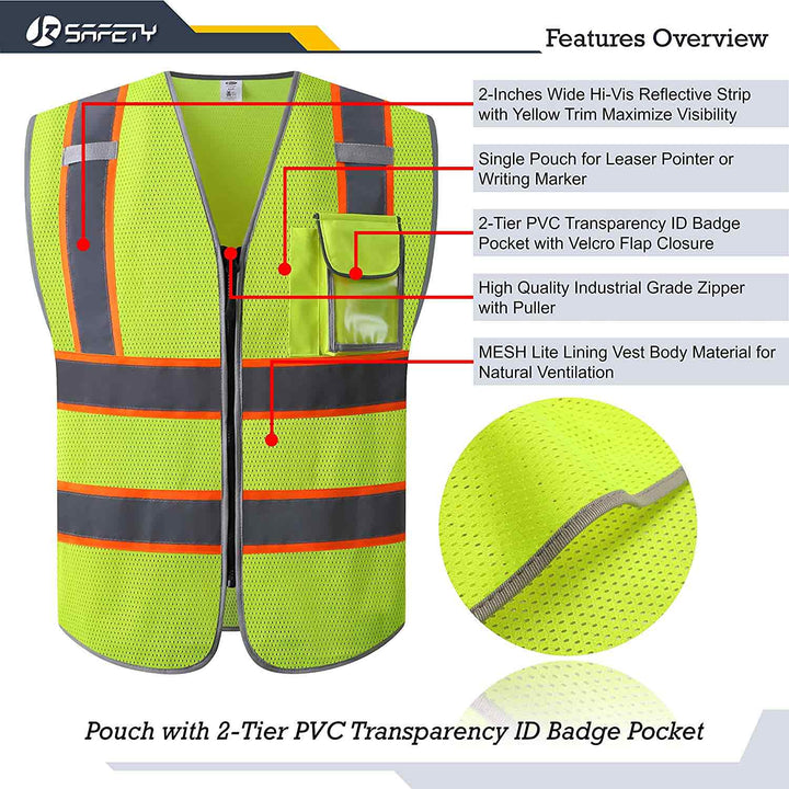 JKSafety 3 Pockets Mesh Two-Tone Hi-Vis Reflective Safety Vest (JK099-C2)