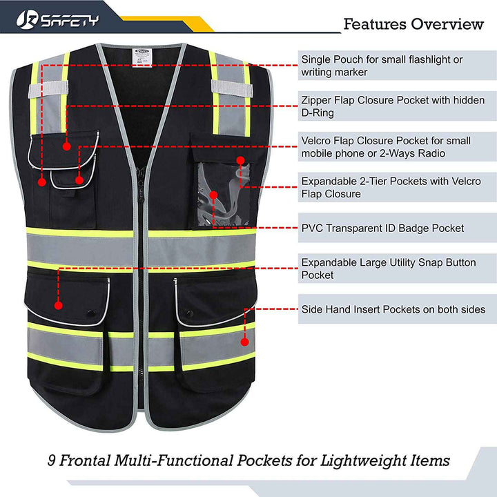 JKSafety 9 Pockets Two-Tone Hi-Vis Reflective Safety Vest (JK901-EV)