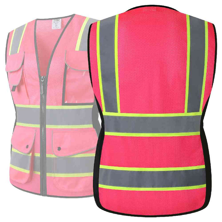 JKSafety 9 Pockets Women Mesh Two-Tone Hi-Vis Reflective Safety Vest (JK168-EV)