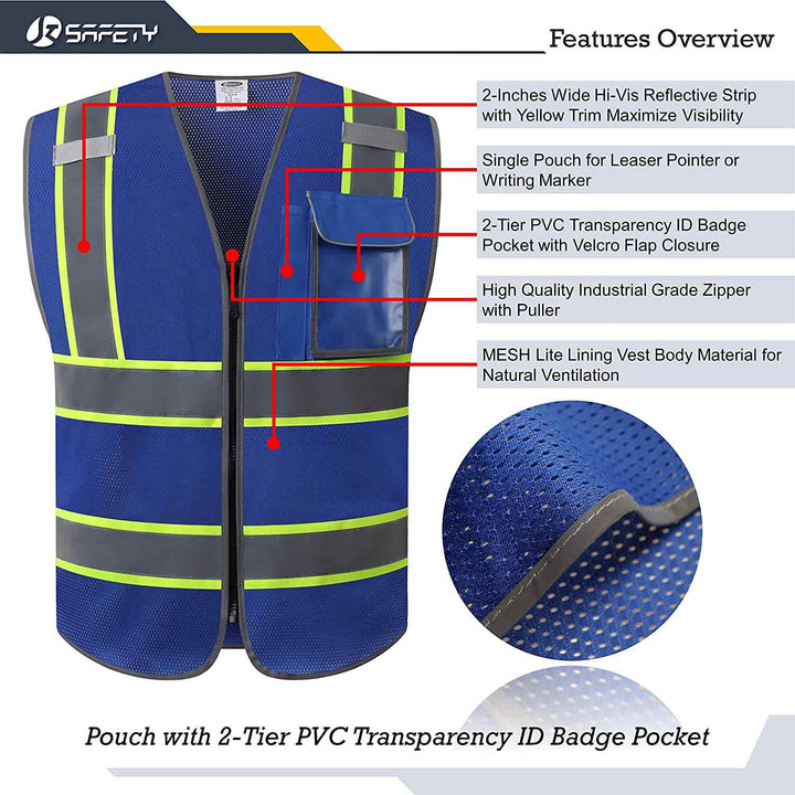 JKSafety 3 Pockets Mesh Two-Tone Hi-Vis Reflective Safety Vest (JK099-EV)