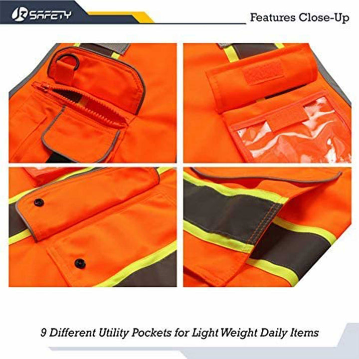 JKSafety 9 Pockets Two-Tone Hi-Vis Reflective Safety Vest (JK901-C2)