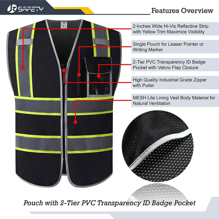 JKSafety 3 Pockets Mesh Two-Tone Hi-Vis Reflective Safety Vest (JK099-EV)