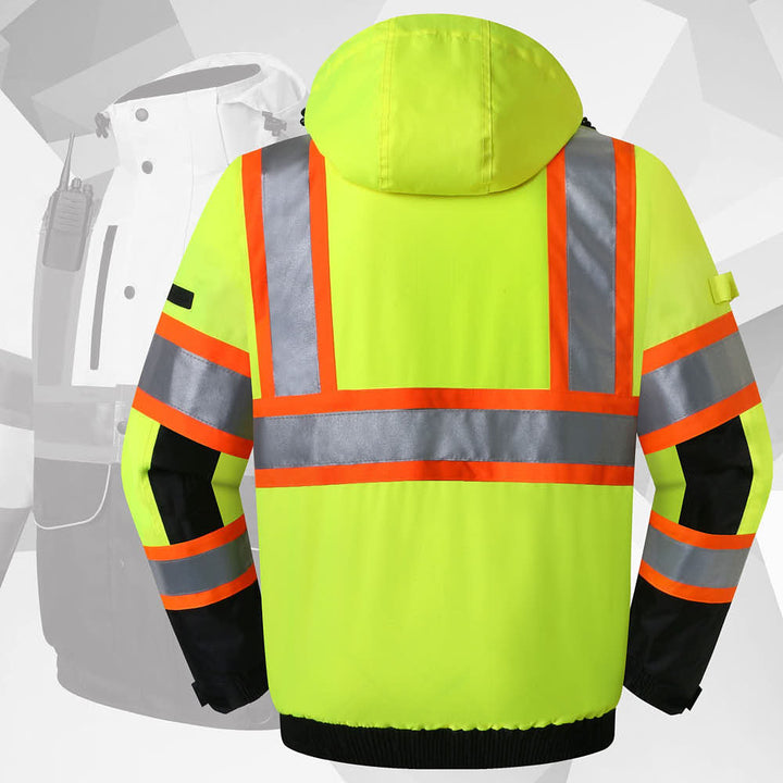 JKSafety 10 Pockets Waterproof Hi-Vis Reflective Winter Bomber Jacket (JK118-C3)