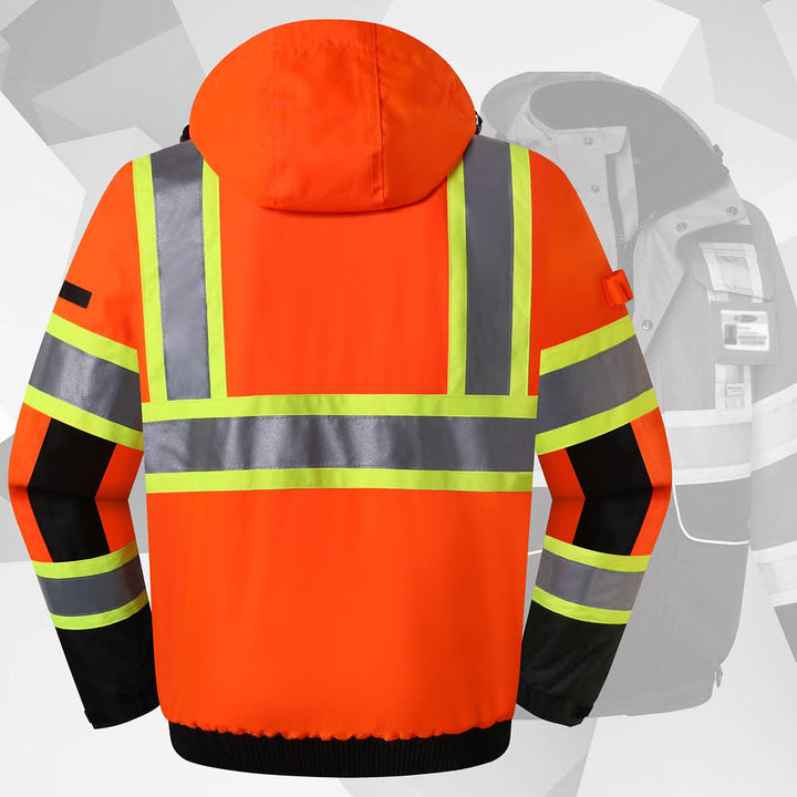 JKSafety 10 Pockets Waterproof Hi-Vis Reflective Winter Bomber Jacket (JK118-C3)