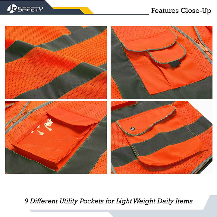 JKSafety 9 Pockets Mesh Hi-Vis Reflective Safety Vest, Security (JK200-SEC-C2)