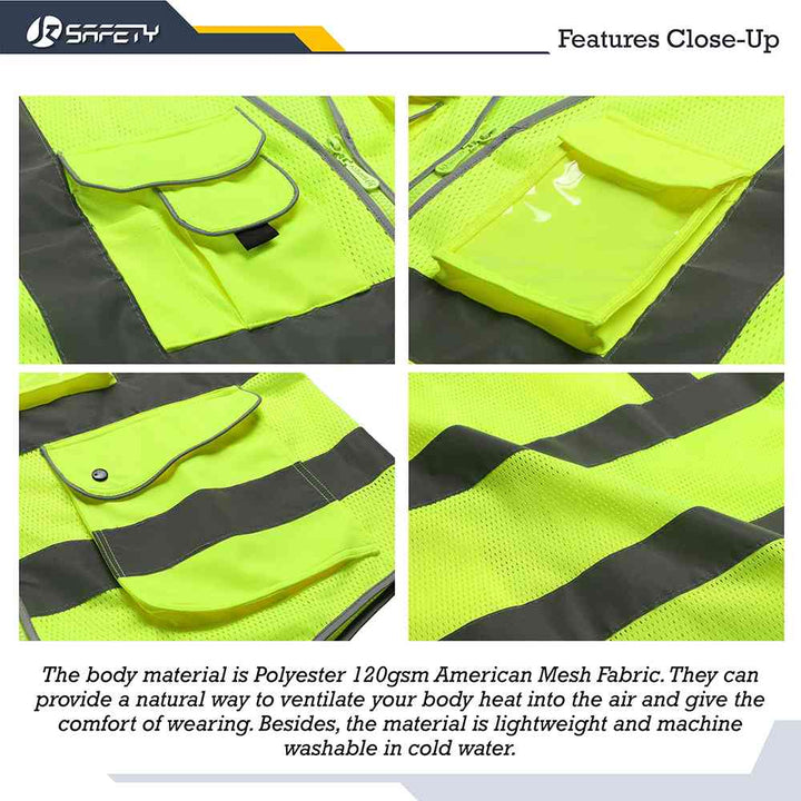 JKSafety 9 Pockets Mesh Hi-Vis Reflective Safety Vest (JK159)