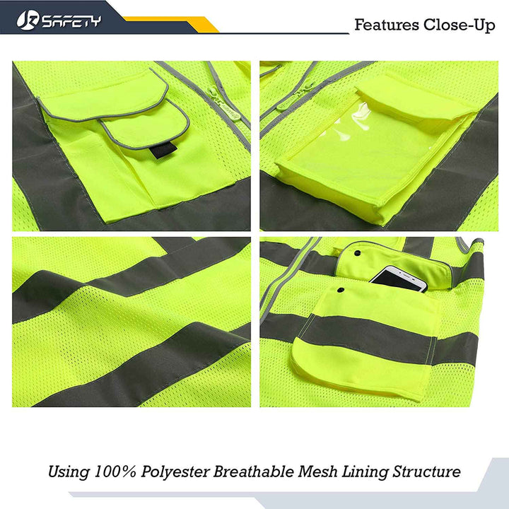 JKSafety 9 Pockets Mesh Hi-Vis Reflective Safety Vest, Security (JK200-SEC-C2)