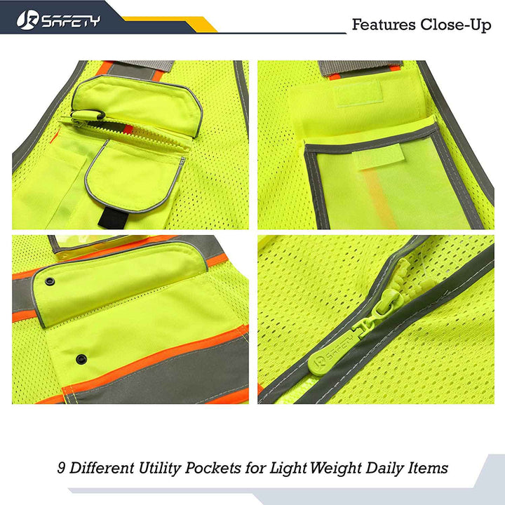 JKSafety 9 Pockets Mesh Two-Tone Hi-Vis Reflective Safety Vest, Security (JK100-SEC-C2)