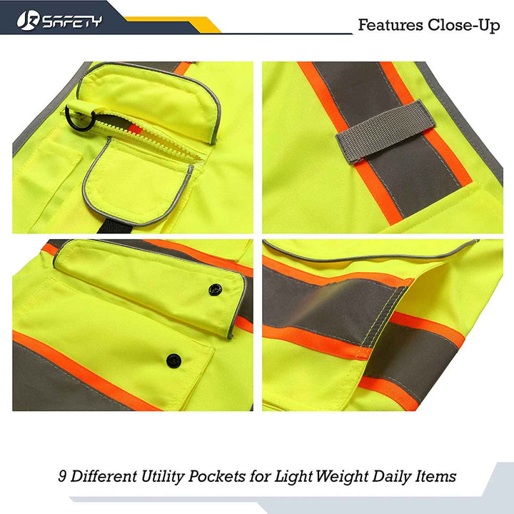 JKSafety 9 Pockets Two-Tone Hi-Vis Reflective Safety Vest (JK901-C2)