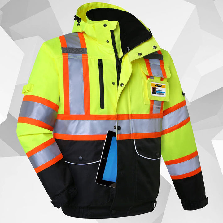 JKSafety 10 Pockets Waterproof Hi-Vis Reflective Winter Bomber Jacket (JK118-C3)