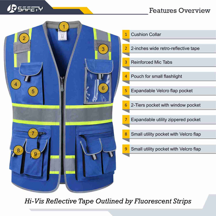 JKSafety 10 Pockets Two-Tone Hi-Vis Reflective Safety Vest (JK089-EV)