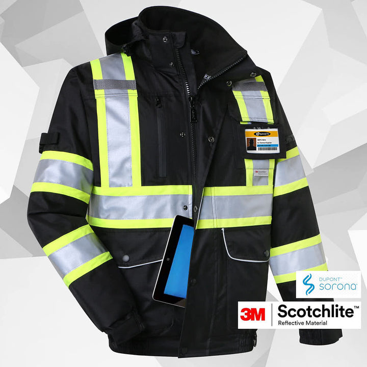 JKSafety 10 Pockets Waterproof Hi-Vis Reflective Winter Bomber Jacket (JK118-EV)