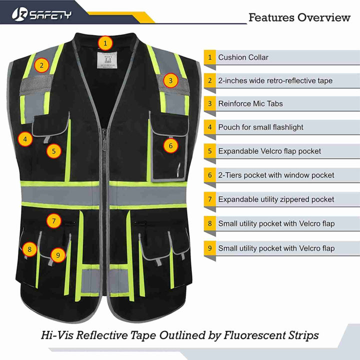 JKSafety 10 Pockets Two-Tone Hi-Vis Reflective Safety Vest (JK089-EV)