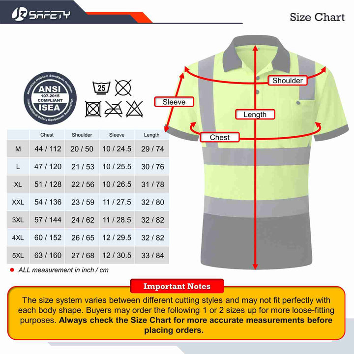 JKSafety Hi-Vis Reflective Safety Polo Shirt Short Sleeve, Black Bottom (JKP066)