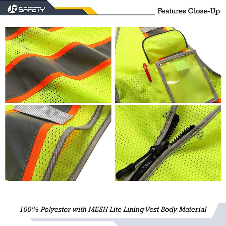 JKSafety 3 Pockets Mesh Two-Tone Hi-Vis Reflective Safety Vest (JK099-C2)