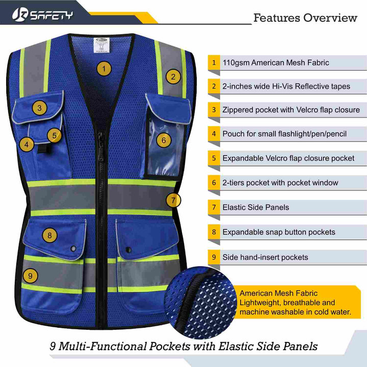 JKSafety 9 Pockets Women Mesh Two-Tone Hi-Vis Reflective Safety Vest (JK168-EV)