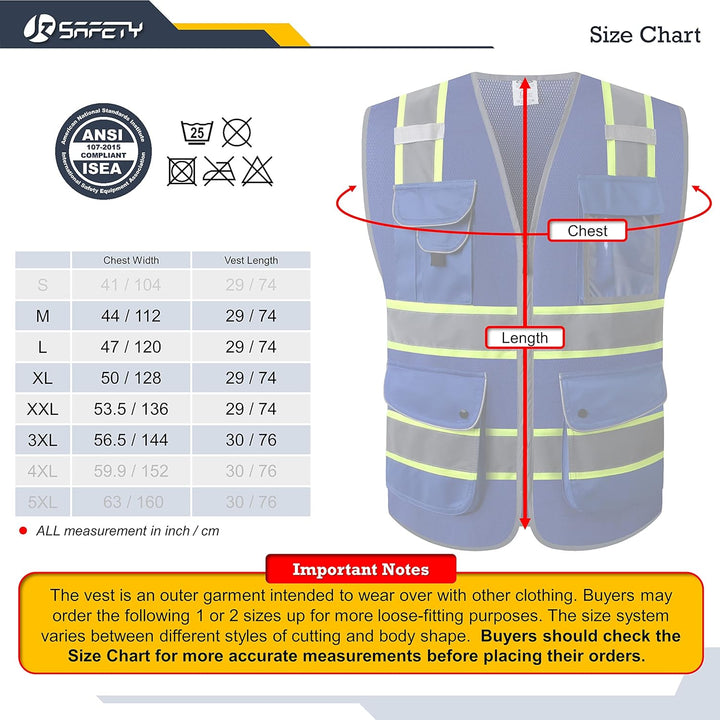 JKSafety 9 Pockets Mesh Two-Tone Hi-Vis Reflective Safety Vest, Security (JK100-SEC-EV)