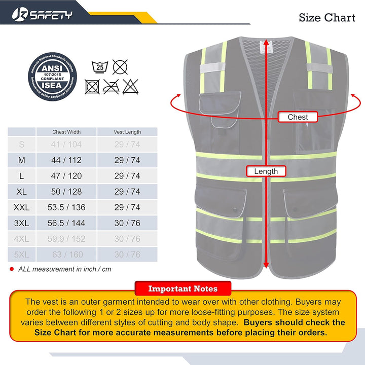 JKSafety 9 Pockets Mesh Two-Tone Hi-Vis Reflective Safety Vest, Security (JK100-SEC-EV)